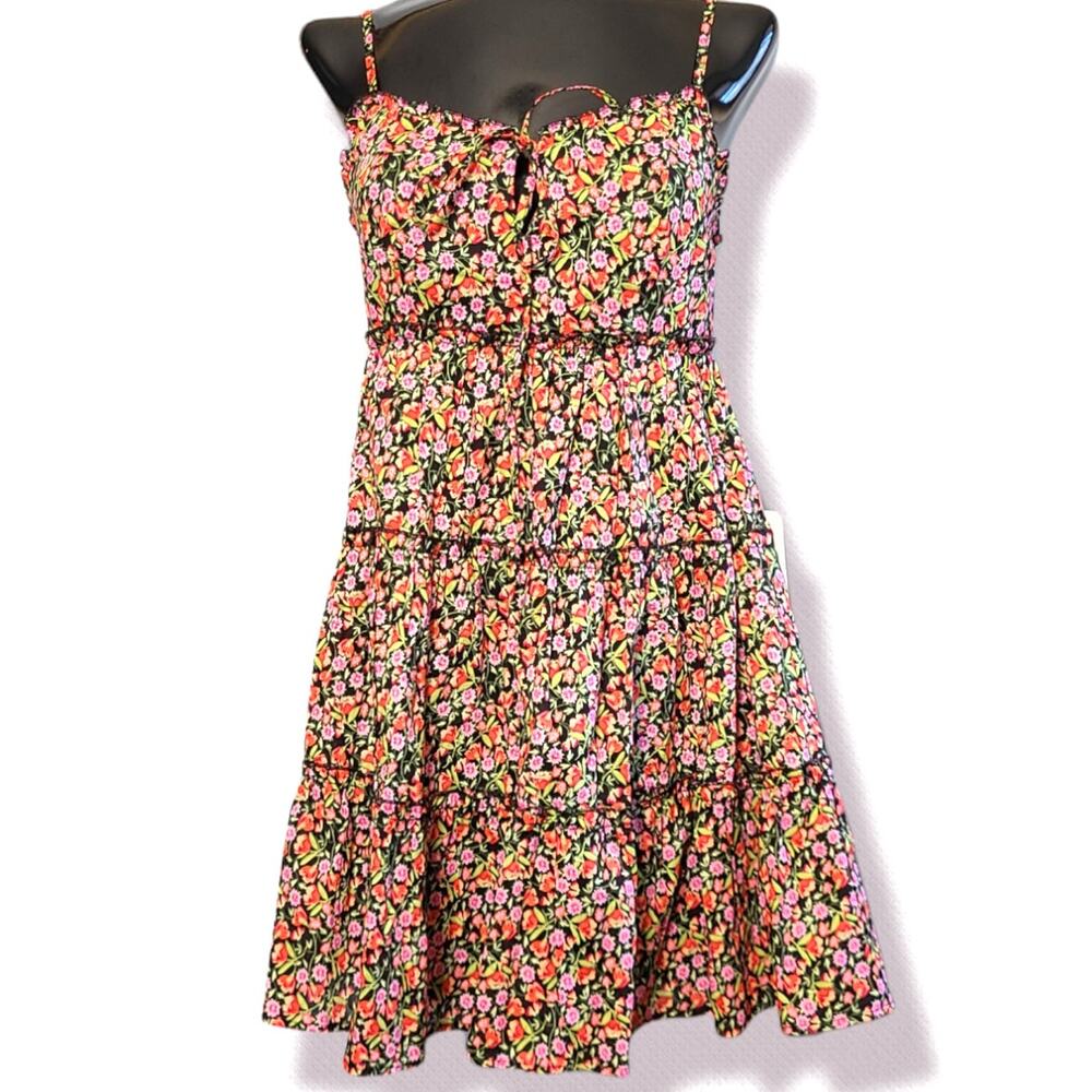 B Darlin Black Floral size 5/6 Junior, Spaghetti Strap Mini Dress ~ Brand New